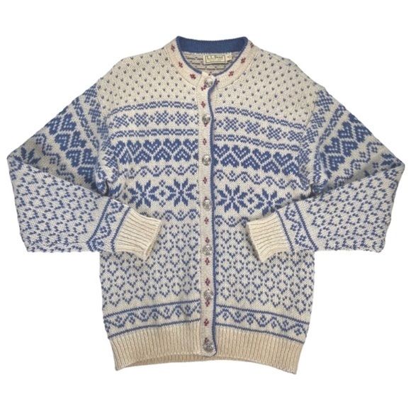 L.L. Bean Sweaters - L.L. Bean Sweater Women’s Medium Vintage Fairisle Wool Blend Blue + Cream Med M